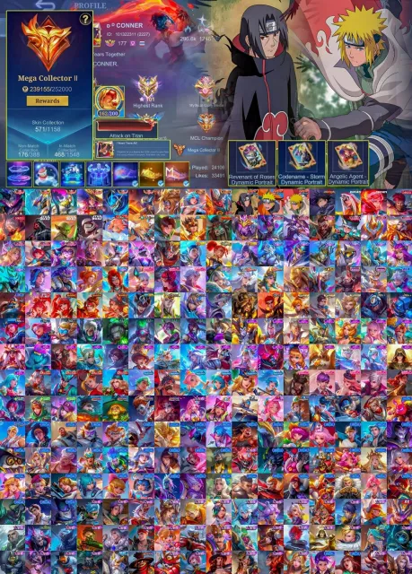 6x legends🔥 3x naruto🔥 2x ducati🔥 2x exo🔥 3x star wars🔥, Продажа, Ранг: Мифический, Уровень: 177, Процент побед: 65%, Герои: 133, Облики: 571