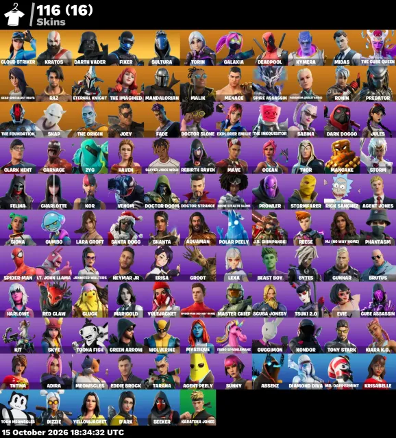 🦄 【FORTNITE】 🌸 Leviathan Axe, Kratos, Lara Croft, Midas 🌸 116 skins | 1705 lvl | 300 V-Bucks, Sale, skins 116
