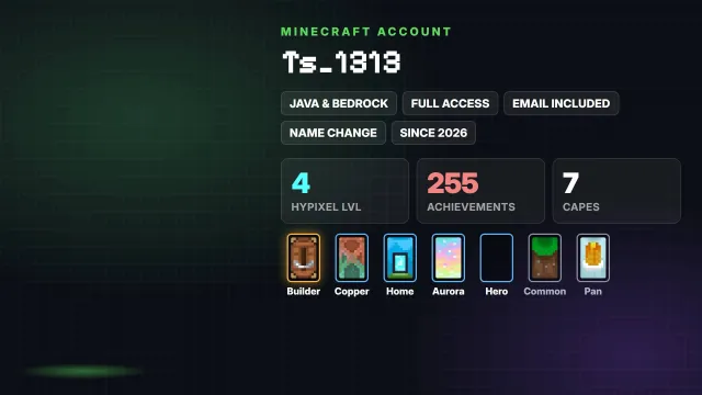 🦸 Cloaks (7): Builder,Copper,Home,Aurora,Hero,Common,Pan ✅ Java & Bedrock & full access, Sale, All account data