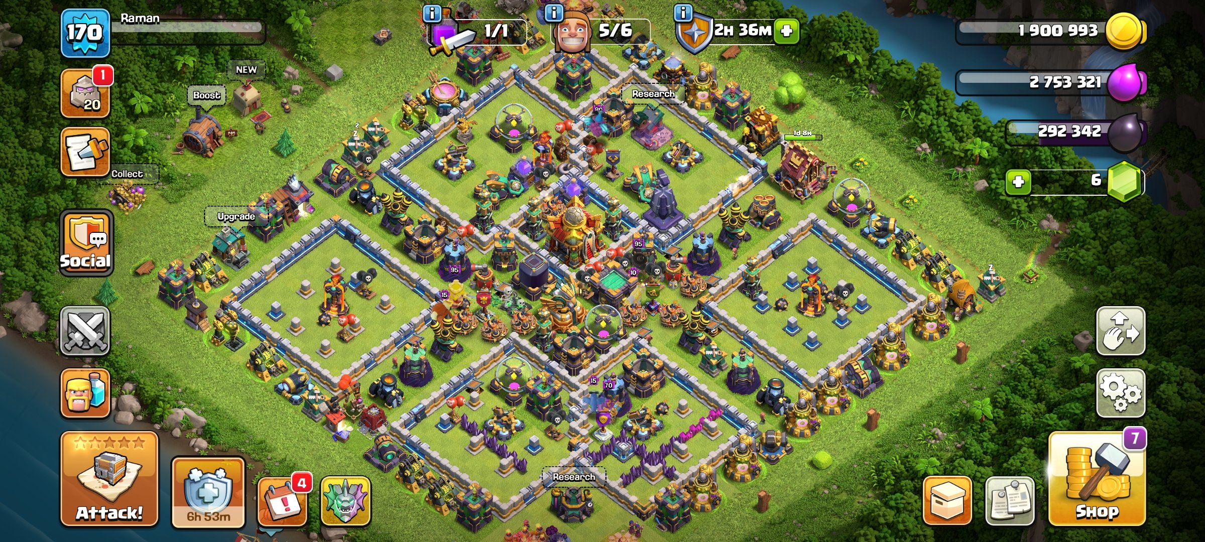 TH 16 Max~Heros-56/72/48/29~Cwl Madels 688~9× Hero Skin~All Equipment~Connect To Buyer Mail, 16 TH Main Village, 7 TH Builder