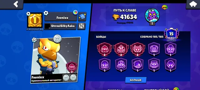 Jdjdndndndndnd, trophies 41634, brawlers 105, primes 15