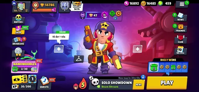 56 trophies, Corsair Colt, Mega Box Darryl, 104 fighters, 13 legendaries, 42 power 11s, 36 hyper rares, 459 gems, 56000 trophies, 104 brawlers, 36 primes