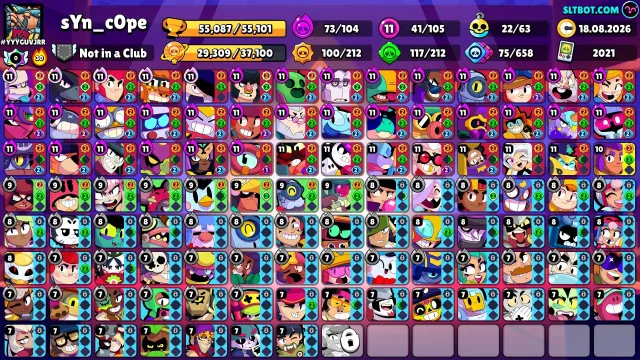💜《🏆55,000 CUPS🏆》《👤105 BRAWLERS👤》《🌟41x11 POWER🌟 》《💰22 TITLES💰》💜, 55000 cups, 104 brawlers, 25 primes