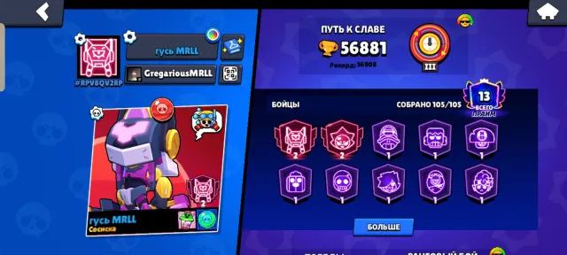 Mega top-notch account! 🔥, trophies 568323, brawlers 105, primes 12
