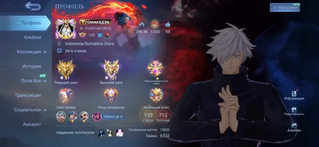 🔥🔥World Collector🔥🔥, 380.000 collection points, 6 years, 36 elegant, 50 exquisite, Sale, Rank: Mythic, Level: 134, Winrate: 54%, Heroes: 133, Skins: 712