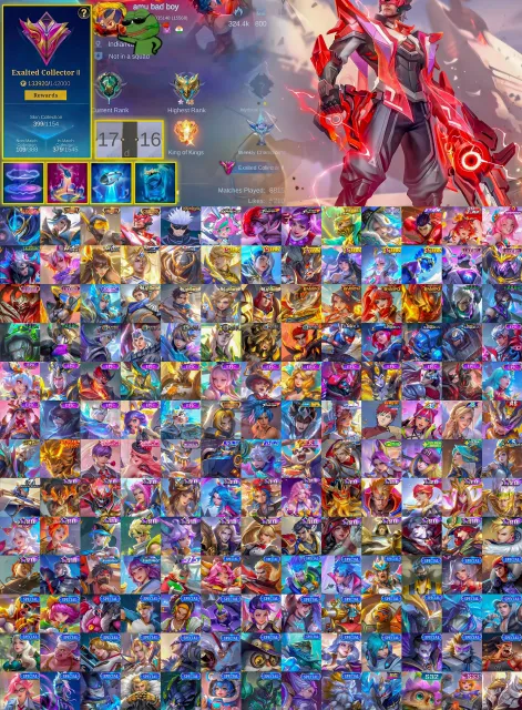 ✨ Gusion Legend ✨ Ling ✨ Miya ✨ Clint Collector ✨ Xavier Gojo ✨ Chou KOF ✨ Guinevere KOF, Продажа, Ранг: Мифический Бессмертный, Уровень: 94, Процент побед: 70%, Герои: 133, Облики: 399