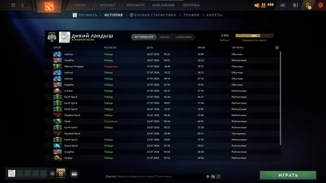🔥 🏆 Dota 2 Account | 2832MMR || 25 trophy level, | 300 games MAINPOOL 🔥 🏆, Sale, 2800 MMR, 9400 Behavior score, 9900 вежливости, 300 games, 200 hours
