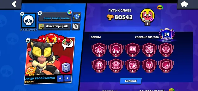 Imba account Old many skins legendary league + account in Clash Royale pin Macharino with money 😌, 80500 trophies, 105 brawlers, 54 primes