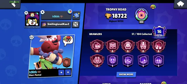 🟪🟪🟪READ THE DESCRIPTION🟪🟪🟪, trophies 18722, brawlers 51, primes 16