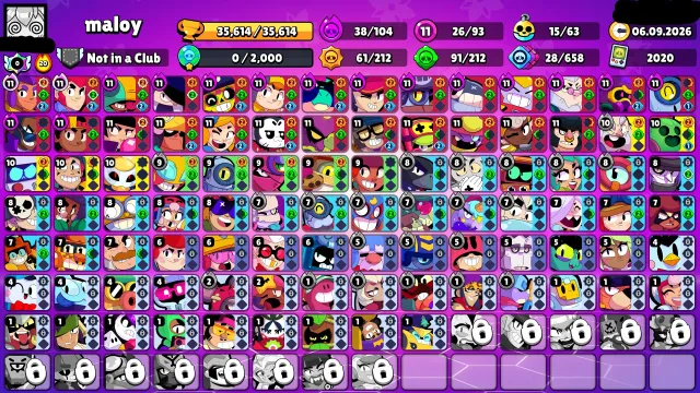 🏆35000🏆⚔️26x11 POWER⚔️🏆COLT "CLUB AMERICA"🏆🩸SOYBEAN DARRYL🩸⭐BUZZTRIK⭐🌊MR. TIKS🌊💀CALAVERA ROZA💀, 35614 trophies, 93 brawlers, 21 primes