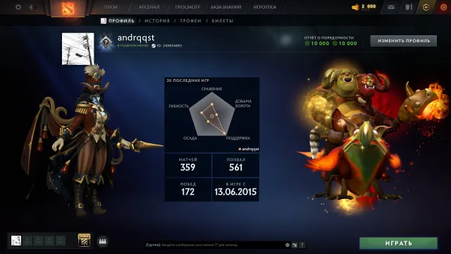 ⚡ Аркана: Ogre Magi ⭐ Герой ⭐ Сеты ⭐ Топові ігри Steam ⭐ Повний доступ, Продаж, 2287 MMR, 10000 порядочності, 10000 ввічливості, 359 матчів, 746 годин