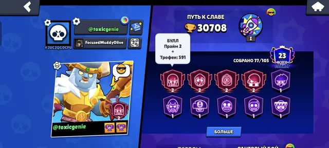 🔥 Очень аккаунт Brawl Stars: 30 708🏆ПЕРЕПРИВЯЗКА, BP+, Матчерино, 4 вторых прайма, много скинов🍥, 30000 кубков, 74 бравлеров, 23 праймов
