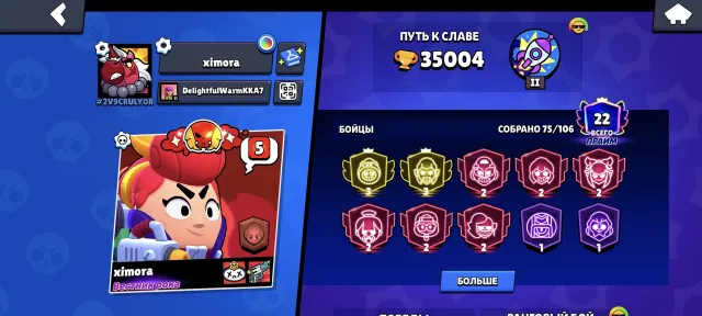 !👑BEST ACCOUNT WITH CHEAP DONATION👑!, 35004 trophies, 75 brawlers, 22 primes