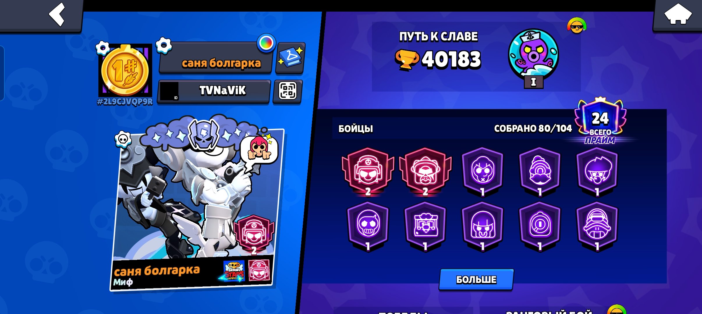hello my dream boy and girl, i am YouTube goodbuy my freind, trophies 40000, brawlers 80, primes 24