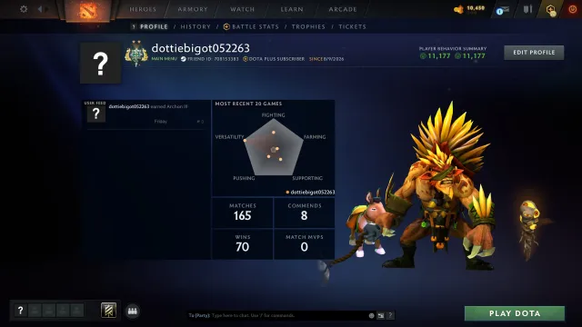✅【 ГЕРОЙ | 2465 ММР 】✅ ®️ ДИКОВИНКИ 70+ lvl ®️ 🎯 РЕЙТИНГ ОТКРЫТ 🏆 100/100 ч ⏱️DOTA PLUS до 20.10.26, Продажа, 2465 MMR, 11177 порядочности, 11177 вежливости, 165 матчей, 137 часов