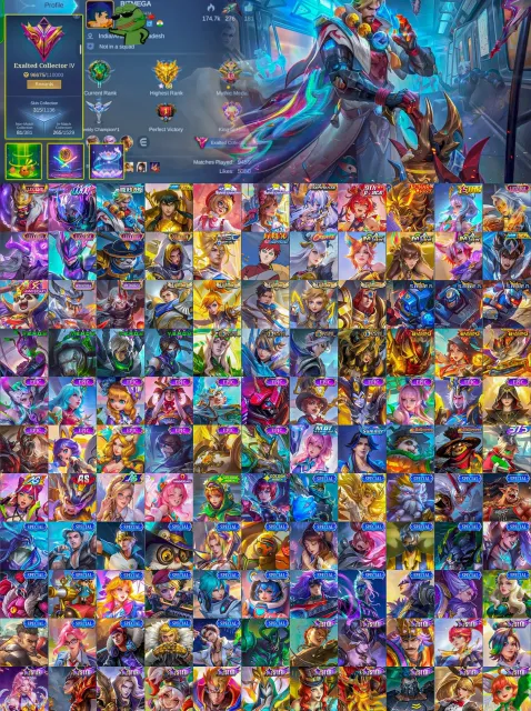 🏆 EXALTED 4🔥 Franco Legend 🛡️Roger Metro 🚇 Hayabusa 11.11⚔️ Chou Golden Libra ♎ Vexana Aspirant✨, Продажа, Ранг: Мифическая слава, Уровень: 92, Процент перемог: 70%, Герої: 133, Облики: 315