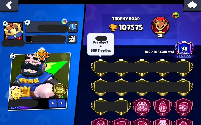 💫ABOUT RANK IN RANKED MATCH💫, 💞THIRD PRIME💞, 100,000 TROPHIES, ALL BRAWLERS, 🫐KING FRANK🫐‼️CHECK DESCRIPTION‼️, 107,000 trophies, 106 brawlers, 98 primes