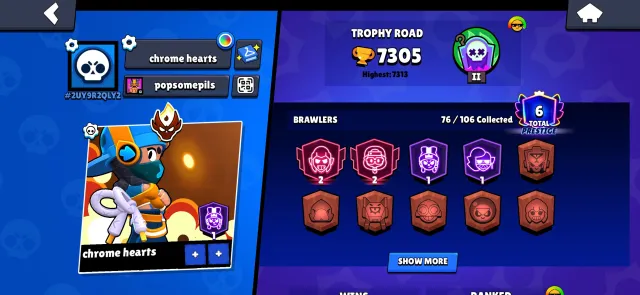 【🍁】◈ 🍯🥮 | 🍁🍂MASTER IN RANKED FULL META🎃🍂7300 CUPS🍂🍄🥮🍁SKINS WORTH 10000🍄 REVIEW IN DESCRIPTION, 7300 cups, 79 brawlers, 6 primes