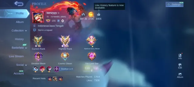 🖤Legend(2)🖤StarWars Argus,Naruto Julian,KOF(3),Ducati Irithel,Soul Vessel Benedetta,NeoBeasts Ling🖤, Sale, Rank: Mythic, Level: 155, Winrate: 50%, Heroes: 133, Skins: 533