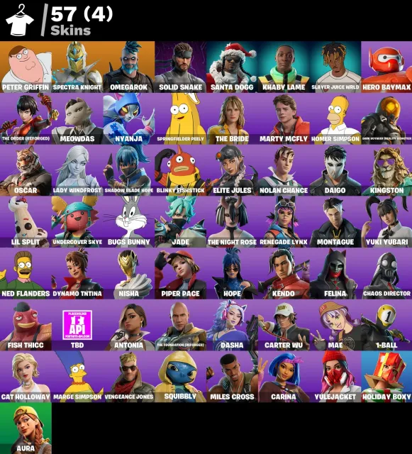 👕 57 Skins 🎮 1265 Level 💰 200 V-Bucks 💰 Peter Griffin | Spectra Knight | Omegarok | Solid Snake, Verkauf, Skins 57