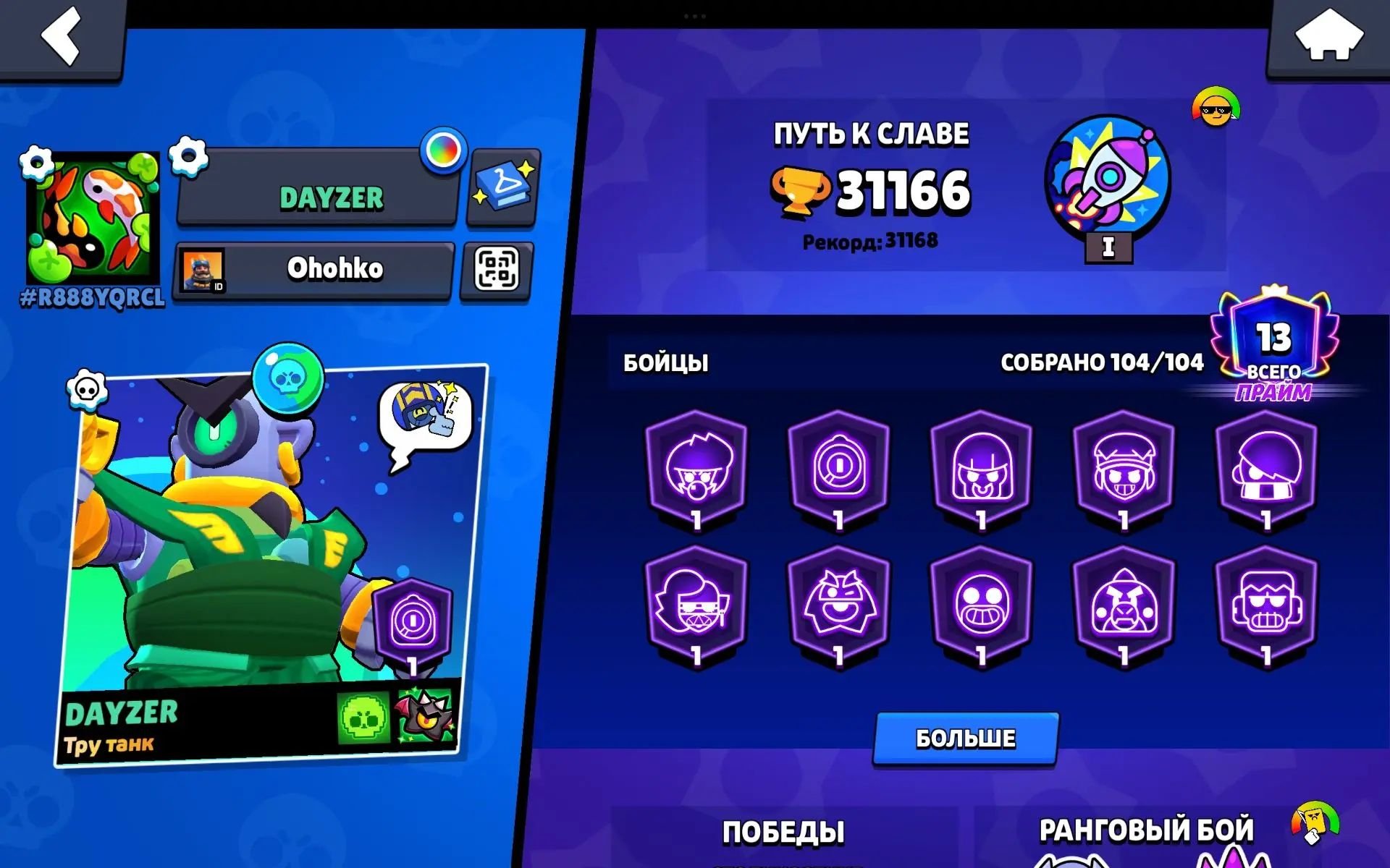 Fat akkaunt, trophies 31166, brawlers 104, primes 13