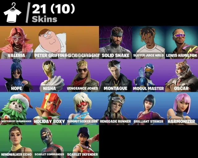 2450 VB🌸 20 скинов 🌸 Валерия 🌸 Питер Гриффин 🌸 🌸 solid snake 🌸 Slayer Juice WRLD 🌸 Lewis Hamilto, Продажа, скины 20