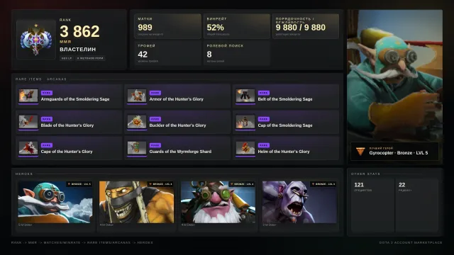 ✨Lord 1 ≈ 3862 MMR✅9880 HONOR✅✨Skins✨⚔️42 trophies⚔️🎯8 TOKENS, Sale, 3862 MMR, 9880 honor, 9880 politeness, 1020 matches, 1368 hours