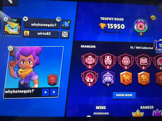 account brawl stars, trophies 16000, brawlers 51, primes 13