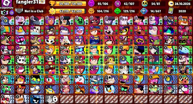 🏆54K🏆【GALE TRADER🔹8 BP+🎫】👤107/108👤415 SKINS~49k💎❰4 BP+ GIFT🎫+ROYALE⚔️❱📹VIDEO REVIEW📹, 54000 trophies, 107 brawlers, 34 primes