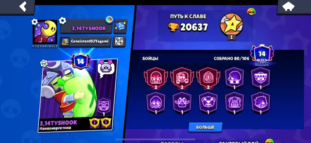 🤩20K total, 14 primes🤩, 20637 trophies, 80 brawlers, 14 primes