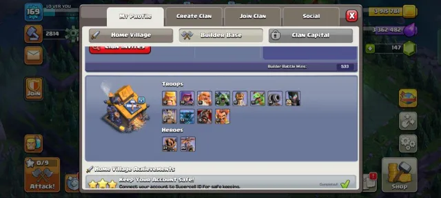 F131 | 7 EPIC EQUIPMENTS [RARE] | XP 169 TH14 TH14 SEMI MAX BLUE WALLS, 14 TH Main Village