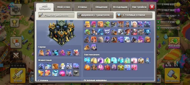 17TH[228lvl-Full]⚔️100/100/80/75/50/12💠Epic Gear 10pcs🌋20skins,2decor💎7500gems⚠️CW Medals 1650pcs, 17 TH Home Village, 9 TH Builder