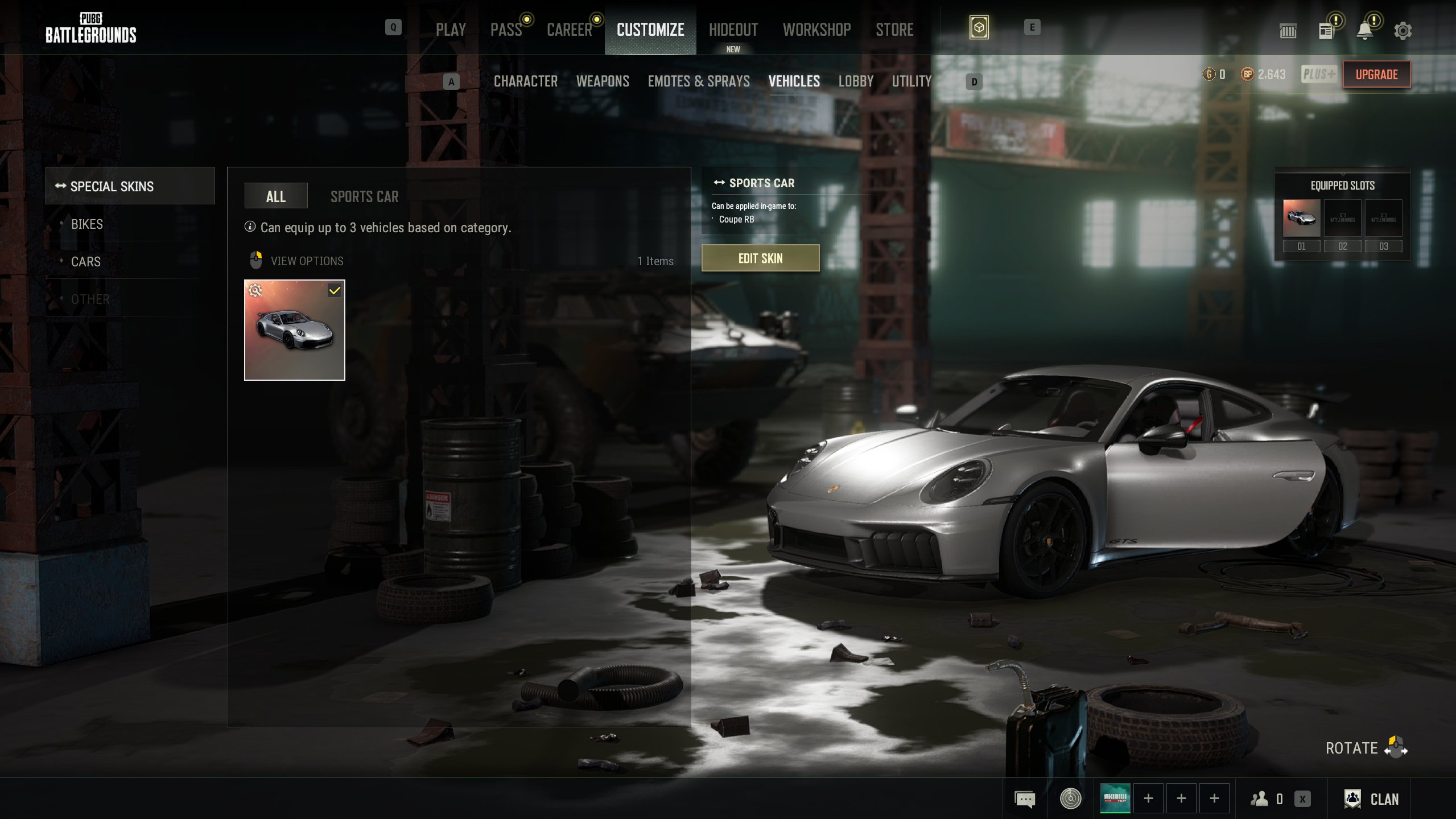 🔥PORSCHE 911 CARRERA GTS🔥AESPA M249💥LOTS OF CLOTHES💥26+ WEAPONS🔥3 BATTLESTAT🔥21 CRATES🔥NICKCHANGE✅, No BATTLEGROUNDS Plus