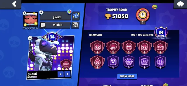 🏆 BRAWL STARS ACCOUNT — 51k 🏆 ├ 💎 ├ 📧 Email: Firstmail (full access) ├ ⚡, 51000 trophies, 106 brawlers, 34 primes
