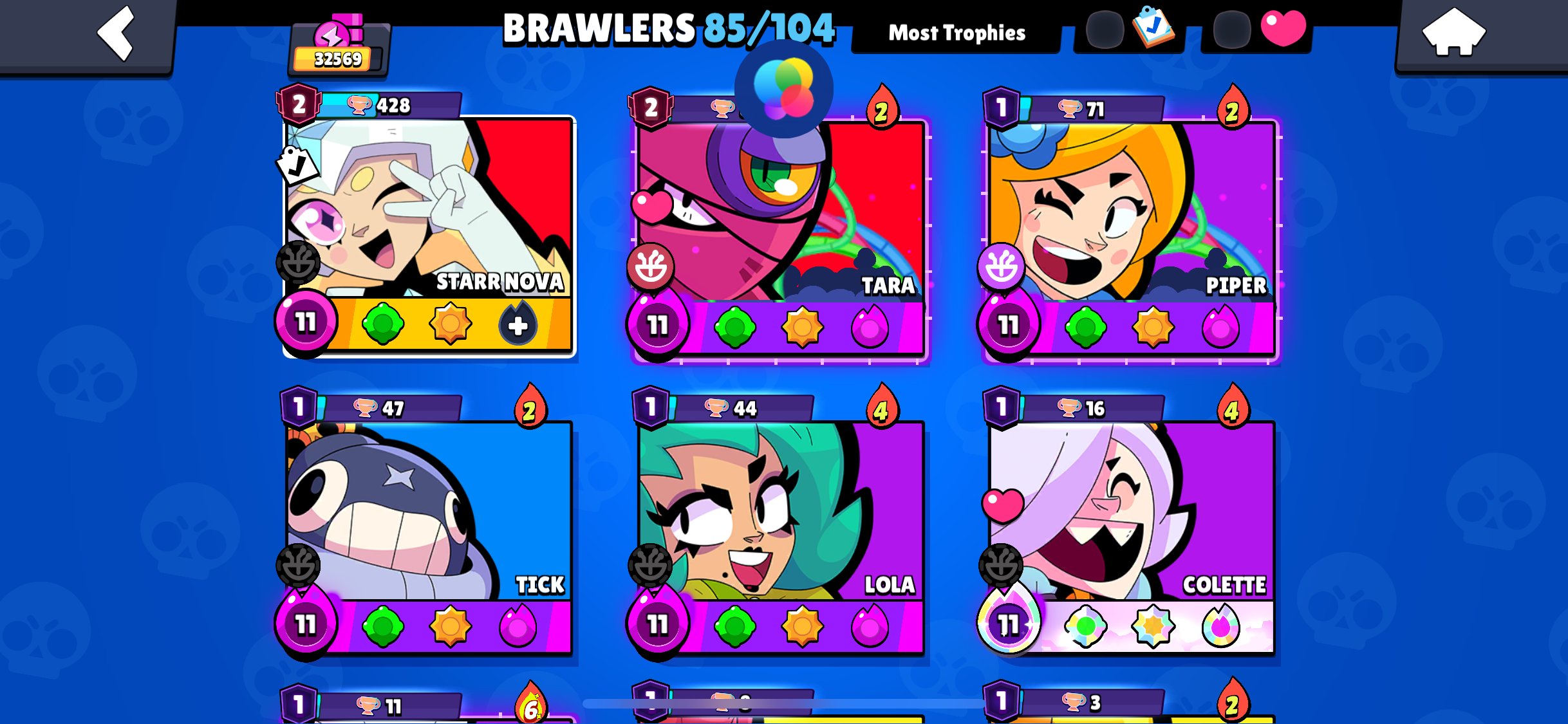 Good account with old Lola bp and many other old skins, trophies 32569, brawlers 85, primes 13