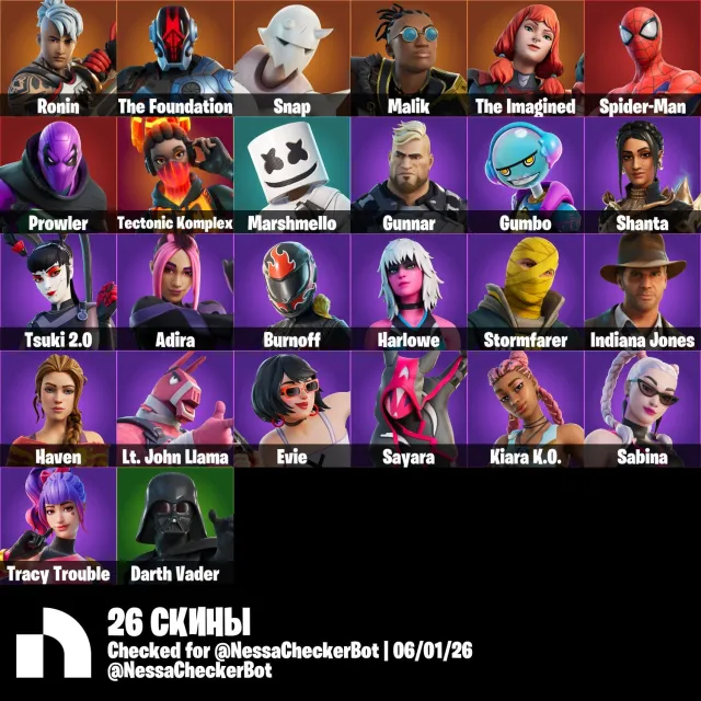 👤Account 26 Skins👤👾Marshmello👾💪Evie💪🌀Sabina🌀👤Spider-Man👤📧Email Change📧, Sale, skins 26