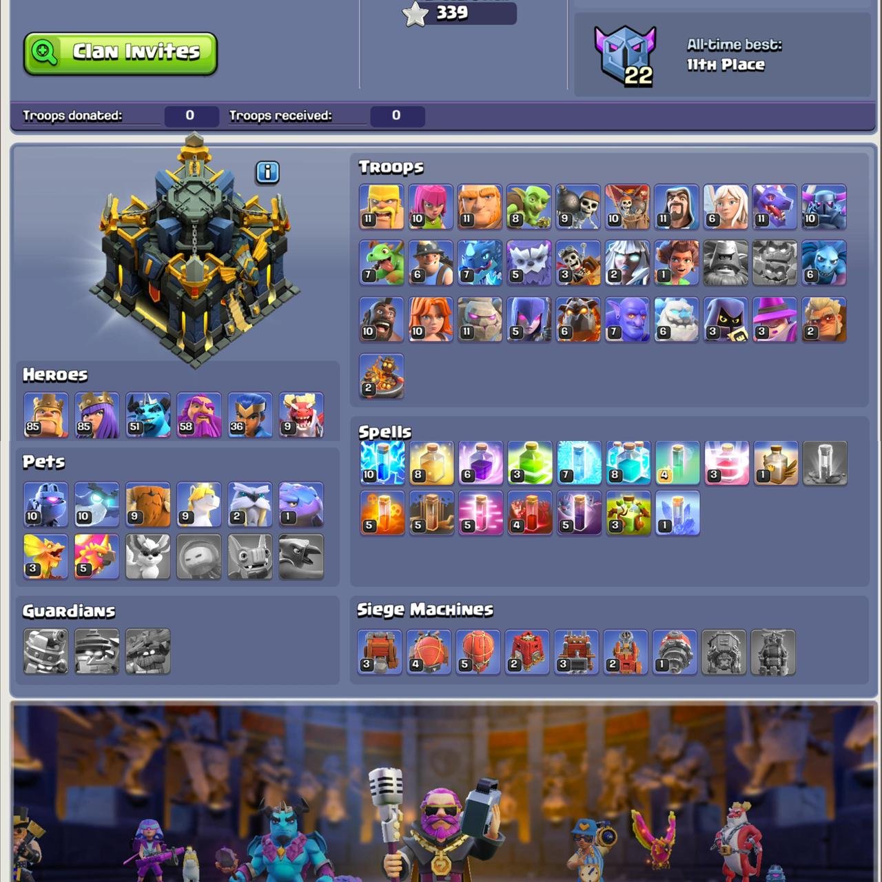 TH 17 High Heroes ► Region: United States ► 85-85-51-58-36-9 ► 8× Epic High Level ► All Troops Nea, 17 TH Main Village, 10 TH Builder