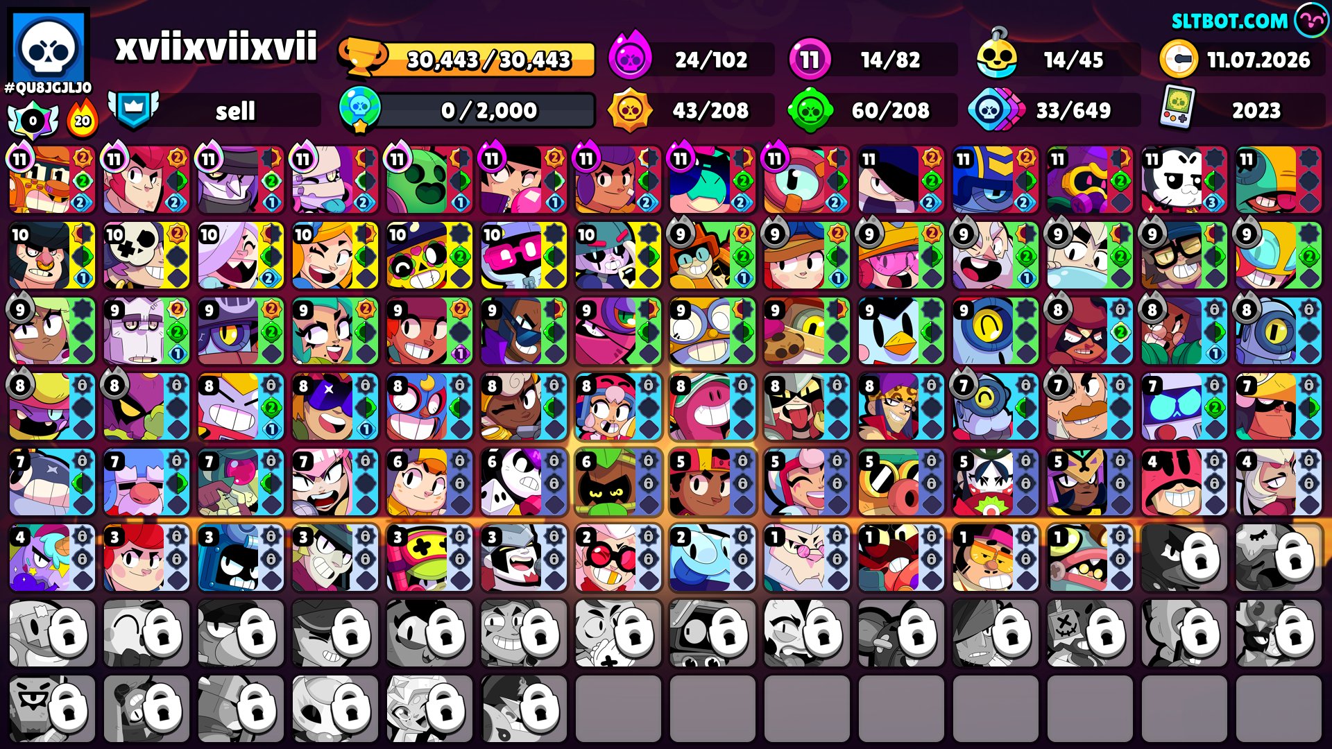 😈AUTO-ISSUANCE😈👑30000 CUPS 23👑😈23 YEAR😈LEGENDARY LEAGUE😈, trophies 30000, brawlers 82, primes 15