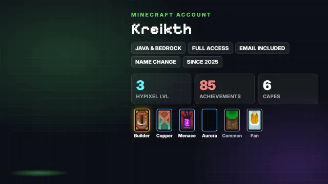🦸 Cloaks (6): Builder, Copper, Menace, Aurora, Common, Pan ✅ Java & Bedrock & full access, Sale, All account data