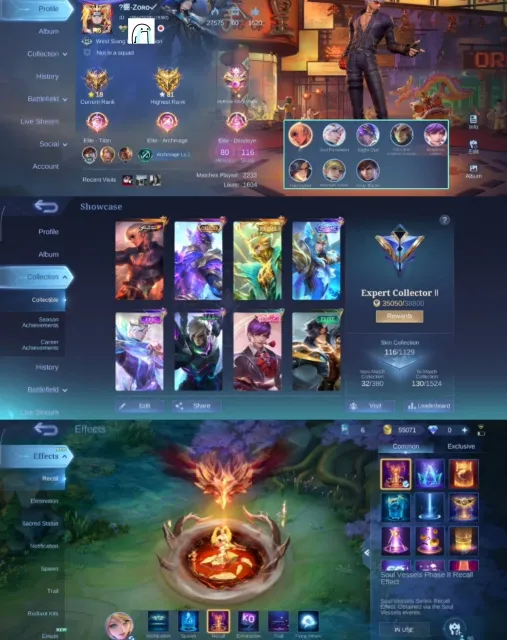 🔥 MOBILE LEGENDS ACCOUNT 🔥 🥊 Gusion KOF 🎭 Gusion Collector 👑 Granger Prime ♈ Lancelot Zodiac, Sale, Rank: Mythic, Level: 30, Winrate: 55%, Heroes: 80, Skins: 116