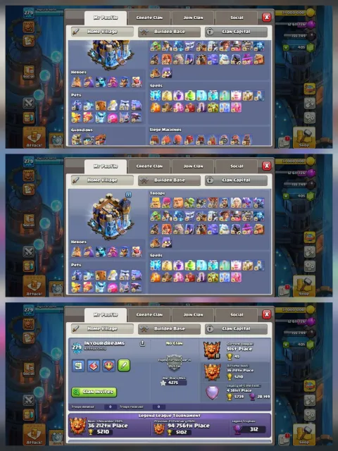 Th18➤Max account➤6 hero max➤Legend 2➤16 epic near max➤70% discount shop➤Craft left just➤Full Fury, 18 TH Родной Деревни, 10 TH Строителя