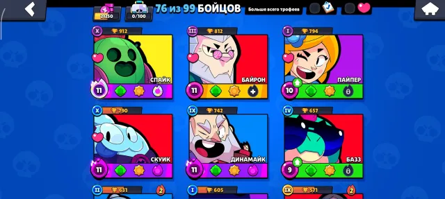 Account ownership since 2022, 36500 trophies, 102 brawlers, 9 primes