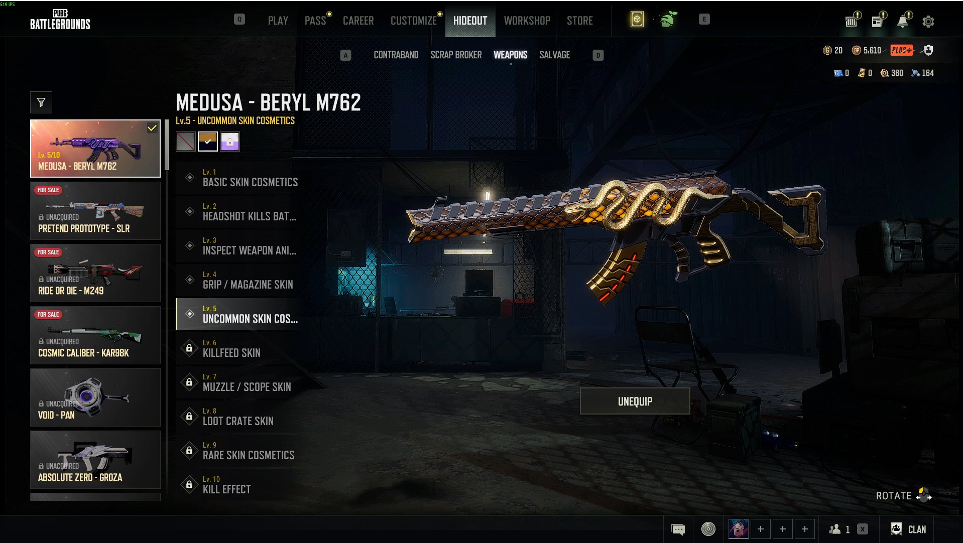 🔥💖PROGRESSIVE💖🔥 🟡 MEDUSA BERYL M762 LVL 5 + GOLD CHROMA 🟡 ✅ 50 LVL ✅ 🎀 AIXLEFT 🎀 KITTY🎀 NICK CHANGE✅, Yes BATTLEGROUNDS Plus
