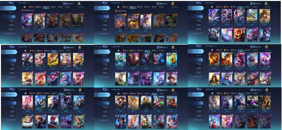 Good account for base, full emblems. Many skins, screen in mc, Sale, Rank: Mythic, Level: 103, Winrate: 57%, Heroes: 133, Skins: 346
