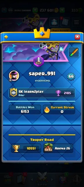 🏆10551🏆🎴ABS CHAMP🎴🎭101 EM + 17 RARE🎭❤️🔥6x16 + 17x15 + 28x14 LVL❤️🔥🏅6 YEARS🏅, 28 arena, 66 level, 10551 trophies, 121 cards, 21 leg, No