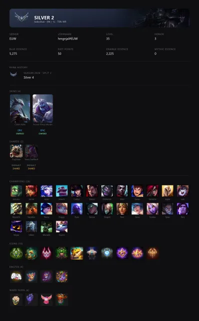 🟣┃HANDLEVELED┃🕗 INSTANT DELIVERY┃🔥 SKINS IN DESCRIPTION┃🤍 FREE NICKNAME CHANGE┃✅ EMAIL, Sale, level 35, champions 28, skins 4, Silver