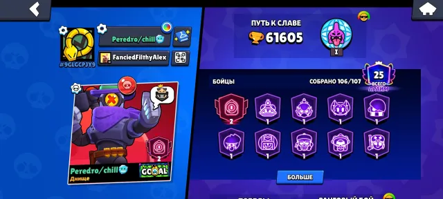 Account from 2019, has a couple of rare skins, 61000 trophies, 106 brawlers, 25 primes