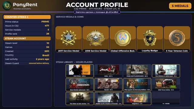 🦄 「CS2 PRIME」 +5 RARE MEDALS: SERVICE 2017 ♡ 2011 ♡ +10 GAMES ♡ FULL ACCESS 🌸 #48ZHKX, Sale, Inventory empty, PRIME available