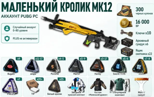 🍁MK12🔥300 КУПОНОВ🌟 125 КЕЙСОВ🌟16к BP🍁ПОЛНАЯ ПЕРЕПРИВЯЗКА АККАУНТА🔥, Нет BATTLEGROUNDS Plus