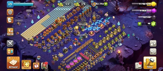 🟥⬛🛑Th 16 NEAR MAX🛑⚫XP 175🛑⚫Heroes Level-K95/Q95/MP74/W70/RC40🛑⚫Gems 550🛑⚫With Gmail🛑⚫Full Access, 16 TH Родной Деревни, 10 TH Строителя